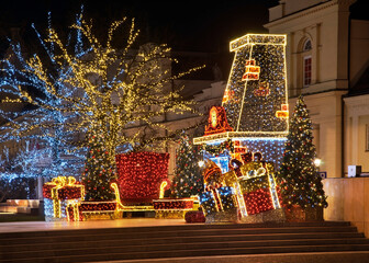 Holiday decorations of Nowy Swiat street in Warsaw. Poland