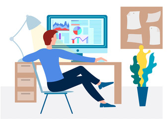 Programmer, financial analyst, freelancer at work in front of a computer monitor.