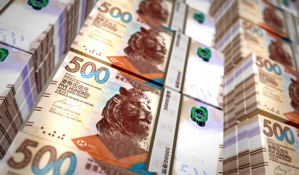 Hong Kong Dollar money banknotes pack 3d illustration
