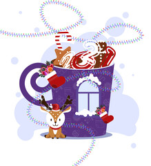 poster for the coming year 2021. a fabulous Cup filled with the Christmas spirit on a background of snow and snowflakes. Perfect for background invitations packaging greeting cards and business. EPS10