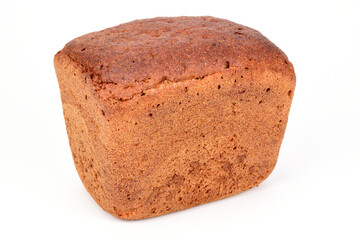 Loaf of homemade black bread isolated on white background.