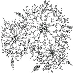 Flowers in the style of linart in the form of coloring pages for adults.