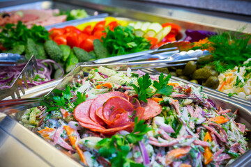 Served tasty salad meal close up view.