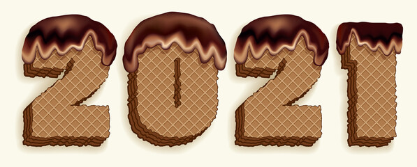 New year figures from waffle cakes. Vector drawing