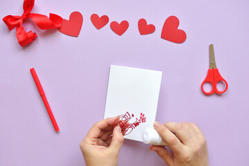 DYI master - class on creating cards for Valentine's Day. scrapbooking with ruling board and...
