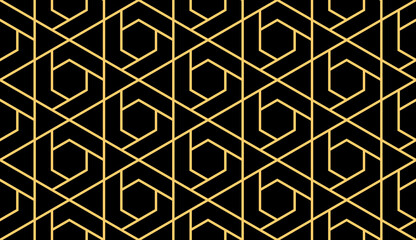 The geometric pattern with lines. Seamless vector background. Gold and black texture. Graphic modern pattern. Simple lattice graphic design