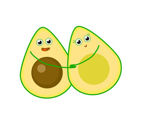 Two halves of an avocado on a white background. Cartoon. Vector illustration.