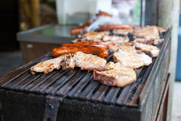 Grilled pork steak closeup