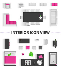 Set top view for interior icon design. Isolated Vector Illustration. Flat interior top view icon