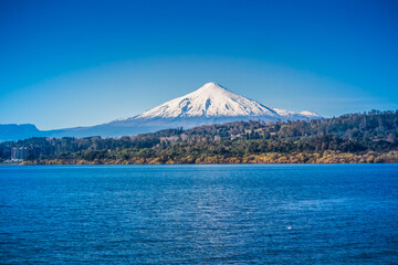 view to Villarrica Volcano and the lake.