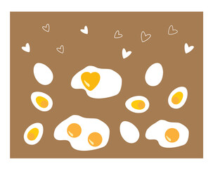 Cute fried egg, heart shape. Food, Breakfast cartoon concept. Flat vector illustration, isolated objects.