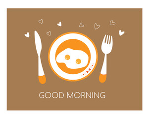 Cute fried egg, heart shape. Food, Breakfast cartoon concept. Flat vector illustration, isolated objects.