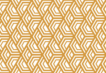 Abstract geometric pattern with stripes, lines. Seamless vector background. White and gold ornament. Simple lattice graphic design