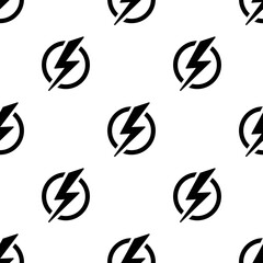 Black lightning bolt simple seamless pattern. storm or thunder and lightning strike ornament on white.
