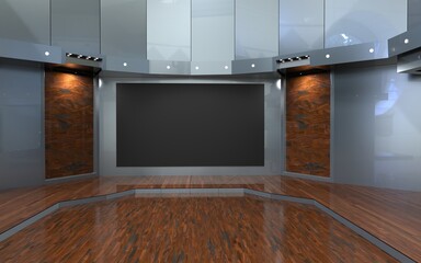 Backdrop For TV Shows .TV On Wall.3D Virtual News Studio Background, 3d illustration
