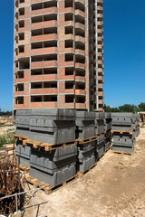 Road construction, courtyard area. Construction site. production of apartments, social housing.