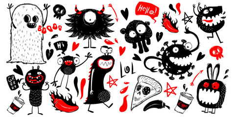Fototapeta na wymiar Doodle monsters characters