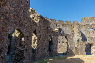 The interior of Restormel castle viewed from the courtyard