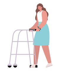 woman with orthopedic walker and blue skirt