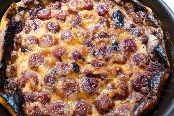 Appetizing cherry clafoutis made at home in the old fashioned way in France