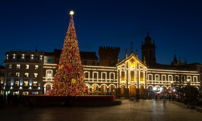 Obraz premium Christmas city lights decoration with an enormous Christmas tree, Braga, Portugal.