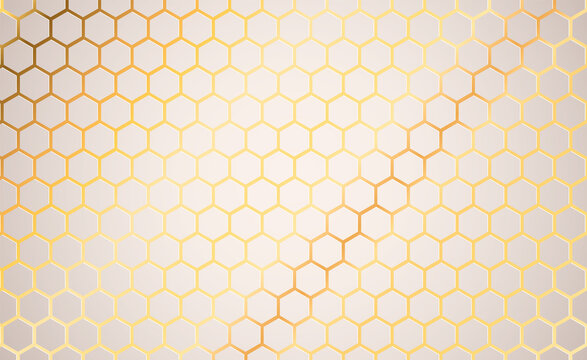 White hexagon honeycomb 3d gold background
