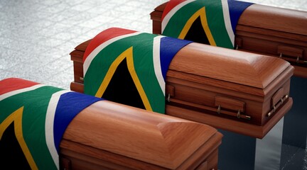 State funeral in South Africa. Coffins in national pavilion.