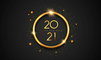 Happy New Year 2021 gold 3d ring black luxury card