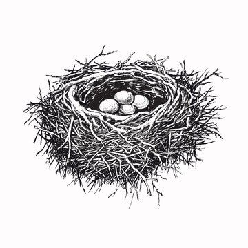 Bird nest Drawing, nest, animals, monochrome, fauna png | PNGWing