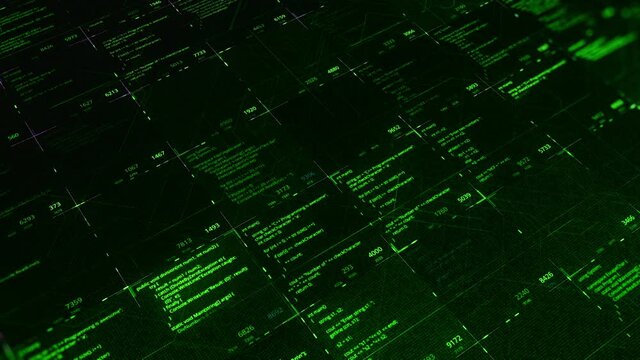 Changing program codes in matrix. Animation. Source codes in software cell of matrix. Many program codes and keys change in digital computer space