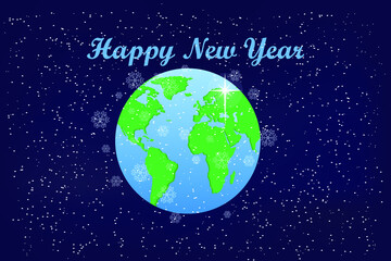 New Year card, planet in snowflakes, Happy New Year vector
