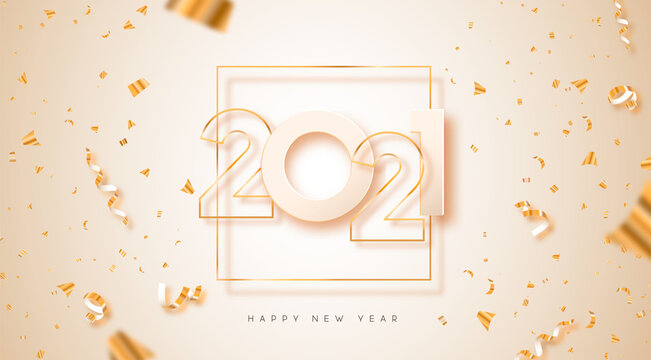 Happy New Year 2021 gold 3d party confetti card