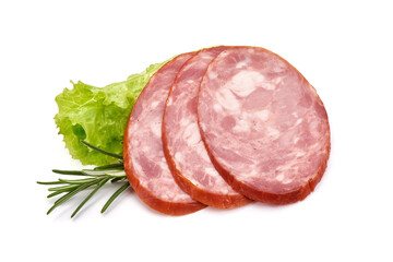 Smoked Ham sausage, isolated on white background