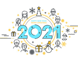 Obraz premium 2021 Happy New Year trendy and minimalistic card or background.