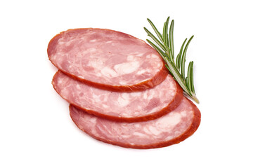 Smoked Ham sausage, isolated on white background