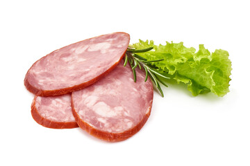 Pork Ham sausage, isolated on white background