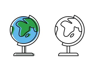 globe on mandrel. attributes of a good trip. vector icons in flat style
