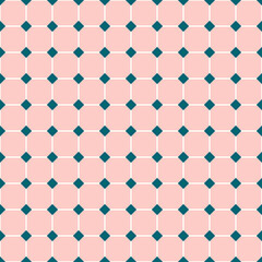 Seamless pattern with rhombus and diagonal lines. Abstract geometric background. Pink and blue squares. Vector illustration.