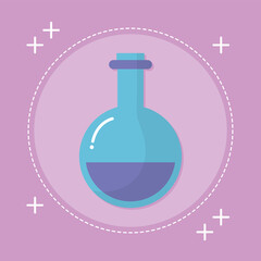 laboratory flask with purple liquid on pink background
