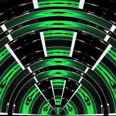 variations in neon green geometric symmetric patterns on black background with white grid