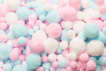 White, pink and blue soft pompons.