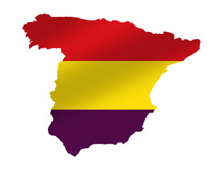Map of Spain with the Republican Tricolor Flag, symbol of the historical and political problem