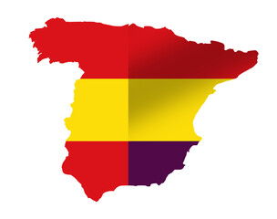 Obraz premium Map of Spain with the Republican Tricolor Flag next to the current flag of Spain, symbol of the historical and political problem