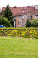 Apartment house in the city with park