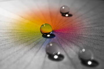 A glass ball on a color wheel surrounded by grayness