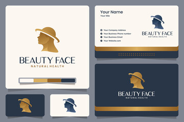 Obraz premium beauty face, girl ,hat , gold color , logo design and business card