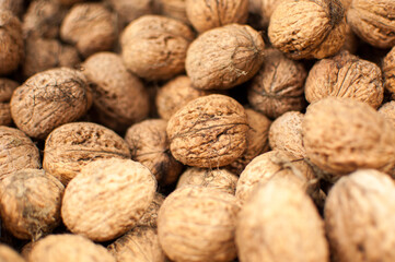 Scattered pile of walnuts