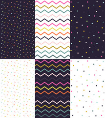 Modern simple color seamless geometric patterns set, elegant ornaments, design for decoration, wrapping paper, print, fabric or textile, wonderful collection, cute cards, vector illustration