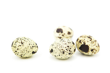 Quail organic eggs isolated on white background. Сopy space on a white background	