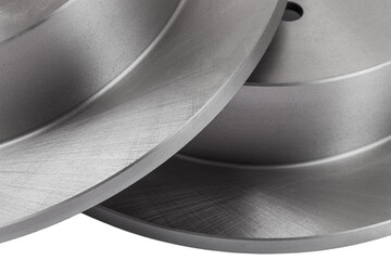 brake disc new spare parts made of composite steel alloy and texture brushed surface close up,...